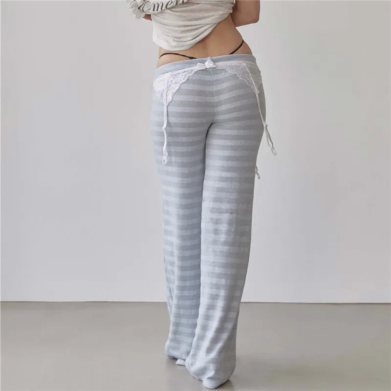 Y2k Striped Pants Fairy Coquette Low Waist Lounge Sweatpants Preppy Teen Girl Vintage Long Trousers Streetwear