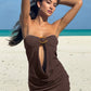 Strapless Hollow Backless Mini Dress Brown Sexy Beach Summer Dresses for Woman 2026