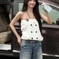 Chest Wrap Double-Breasted Tank Tops Women Square Decoration Classic Music Festival High Street Summer New Trend Outfit