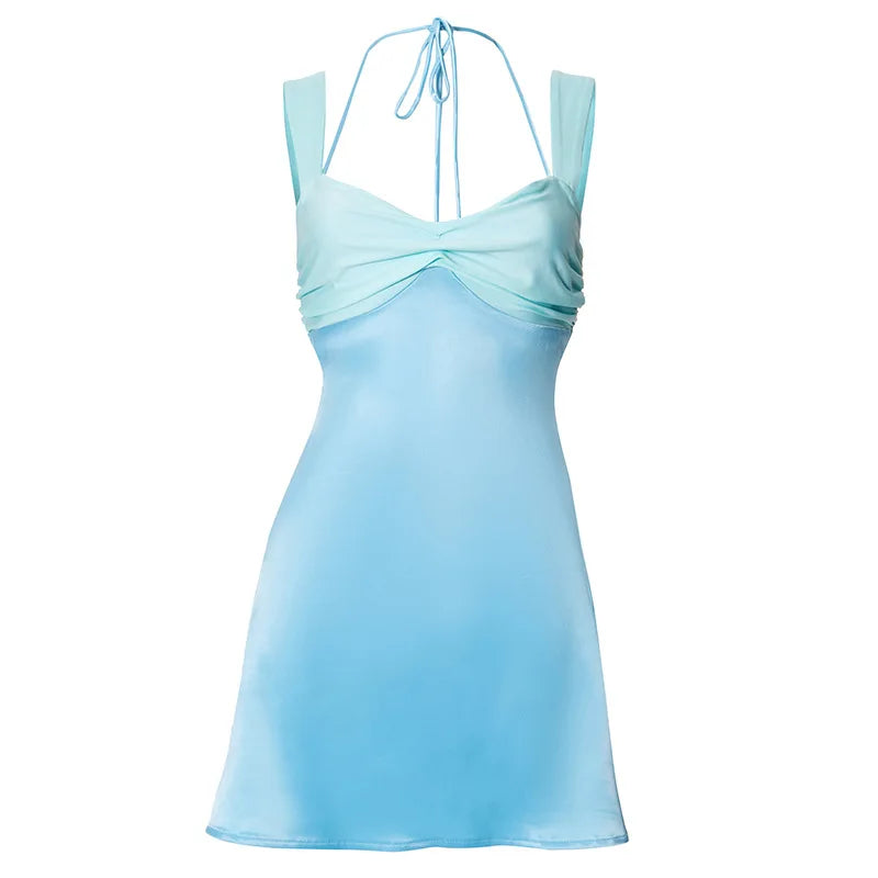 Satin Summer Dresses for Woman Clothing 2025 Sexy Lace Up Backless Halter Mini Dress Beach Vacation Outfits