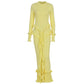 Ruffled Long Sleeve Maxi Dress Elegant Yellow Dresses for Woman Brunch Outfits Winter