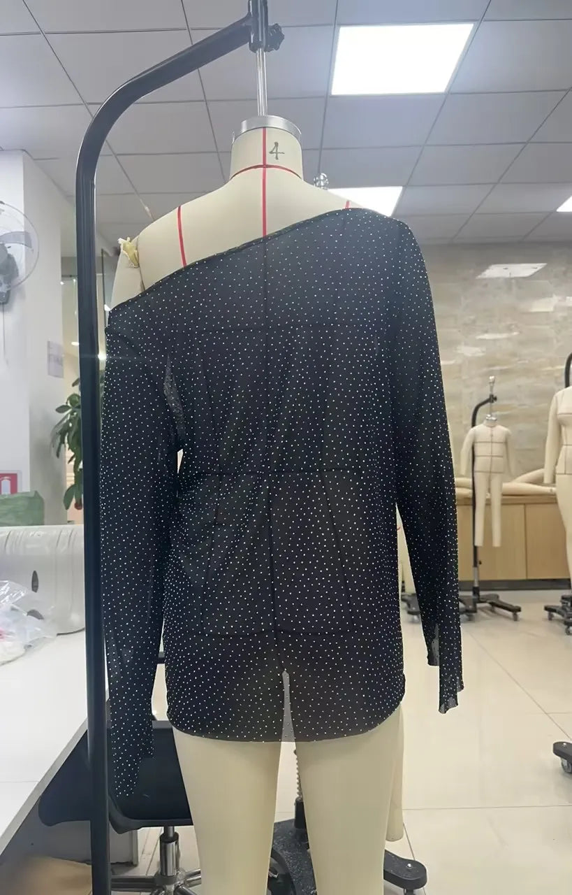 Chic Women's Sequin Long Sleeve Top Loose Fit Shimmering Sparkle Shirt for Party Night Out Crew Neck Shiny Blouse