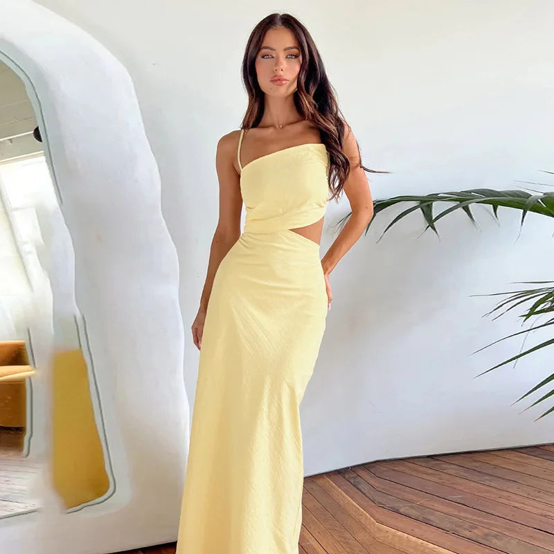 Women Vacation Outfit Club Party Long Skirt Summer Retro Vest Elegant Sexy Hollow Backless Pleated Long Dress