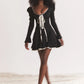 Lace Bandage Puff Sleeve Mini Dress For Women 2023 Autumn Winter New Square Collar Ruched Dress Vintage Elegant