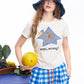 Women's Star Letter Print Raglan Sleeve Crop Tee, Side Ruched Crew Neck Slim Short Sleeve T-shirt for Daily Casual