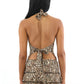 Leopard Print Halter V Neck Sexy Mini Dress Women Elegant Backless Off-shoulder Sleeveless Draped Club Party Dress