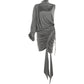 Sexy Irregular 2-Piece Set Women One shoulder Top+Shirring Ruched Peach Hip Skirt Matching Streetwear Elegant Outfits