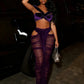Coquette 2-Piece Set Women Velvet Cross Tank Tops+Patchwork Hollow High-Waist Skirts Matching Sexy Clubwear Outfits