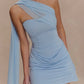 Mesh One Shoulder Corsets Mini Dresses Elegant Sexy Blue Summer Dress Woman 2025 Party Outfits
