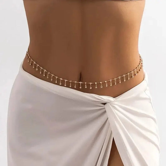 Sexy Aesthetic Sparkling Rhinestone Belly Waist Chain for Women Summer Bikini Tassels Body Jewelry Beach Festival Accessories