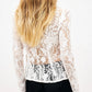 Women Long Sleeve Lace Blouse Stand Collar Floral Crochet Hollow Out Sheer Button Front Slim Vintage Cover Up Shirt