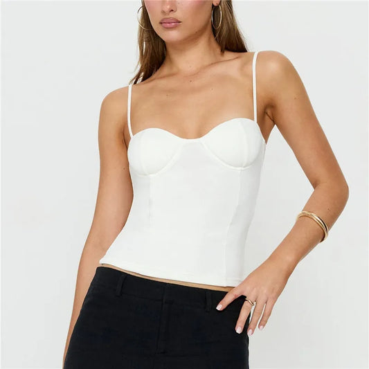 Women Sweetheart Bustier Cami Top Spaghetti Straps Seam Detail Slim Corset Crop Tank Top Y2K Sleeveless Casual Camisole