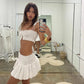 Y2k Cutecore Two Piece Set Low Rise Mini Skirt and Crop Top Sexy Holiday Outfits for Women White Short Dress
