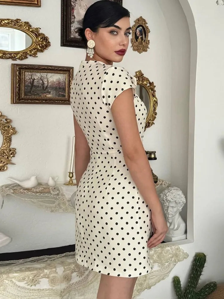 Polka Dot Short Sleeve Sexy Mini Dress Women Elegant Summer Fashion Lace-up Bodycon Club Party Dress Female Clothes