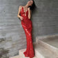 Glitter Sequins Spaghetti Straps Women's Long Maxi Dress Sleeveless Backless High Waist Sexy Evening Birthday Party Gown