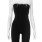 Feather Patchwork Playsuits Women Contrast Strapless Backless Skinny Peach Hip Hot Girls Street Trend Hipster Romper