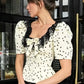 Daily Tank Top Women Sweet Lace Patchwork Trend Bow Applique Polka Dot Print Short Sleeve Patchwork Chic Party Club Tess