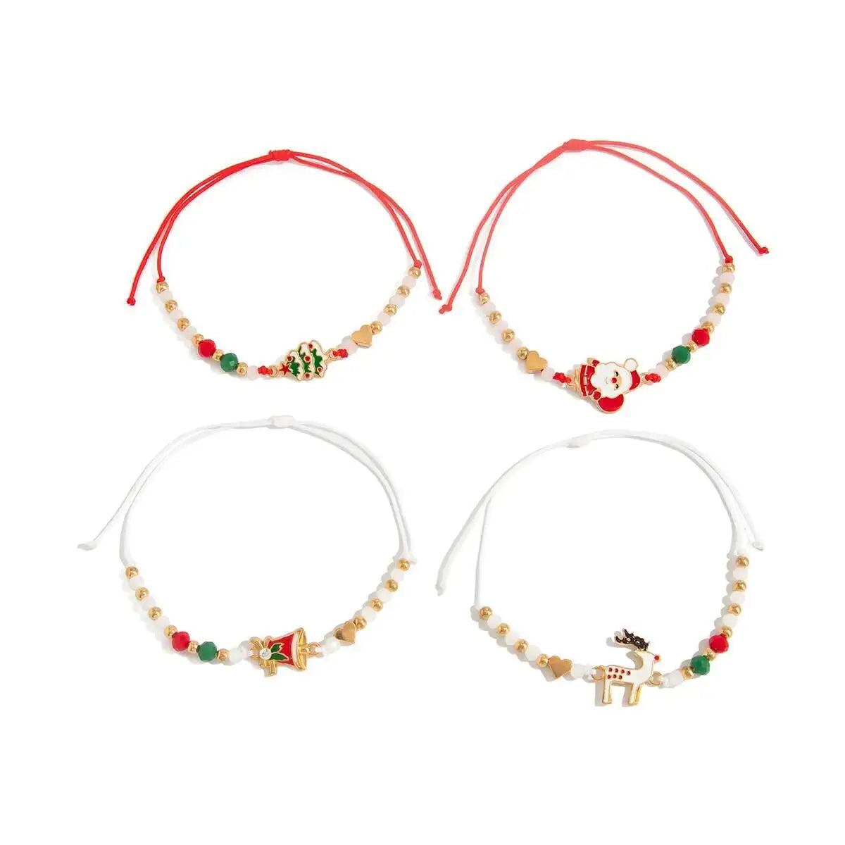 4Pcs/Set Cute Santa Claus Elk Snowman Christmas Tree Pendant Bracelet Women Adjustable Rope Chain Acrylic Beaded Bracelet