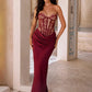 Lace Corset Satin Mermaid Maxi Dress Women Elegant Strapless Sweetheart Neck Ruched Waist Bodycon Evening Party Gown