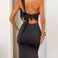 One Shoulder Backless Sexy Maxi Dress Women Elegant Sleeveless Ruched Waist Bodycon Evening Club Party Long Dress