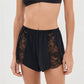 Women Sexy Lace Trim Sleep Shorts Elastic Waist Satin Pajama Shorts with Floral Lace Panel for Daily Casual Loungewear