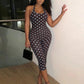 Midnight Romper Women Sexy Backless Halter Fashion Polka Dot Print Low-Neck Bandages Sleeveless Hottie Party Playsuits