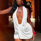 Halter Ruched Dress Women Sexy Whip Knot Backless Patchwork Elegant Stretch Christmas Peach Hip Birthday Mini Bodycon