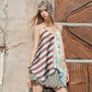 Nautical Print Chiffon Cami Top, Asymmetrical Patchwork Sleeveless Blouse