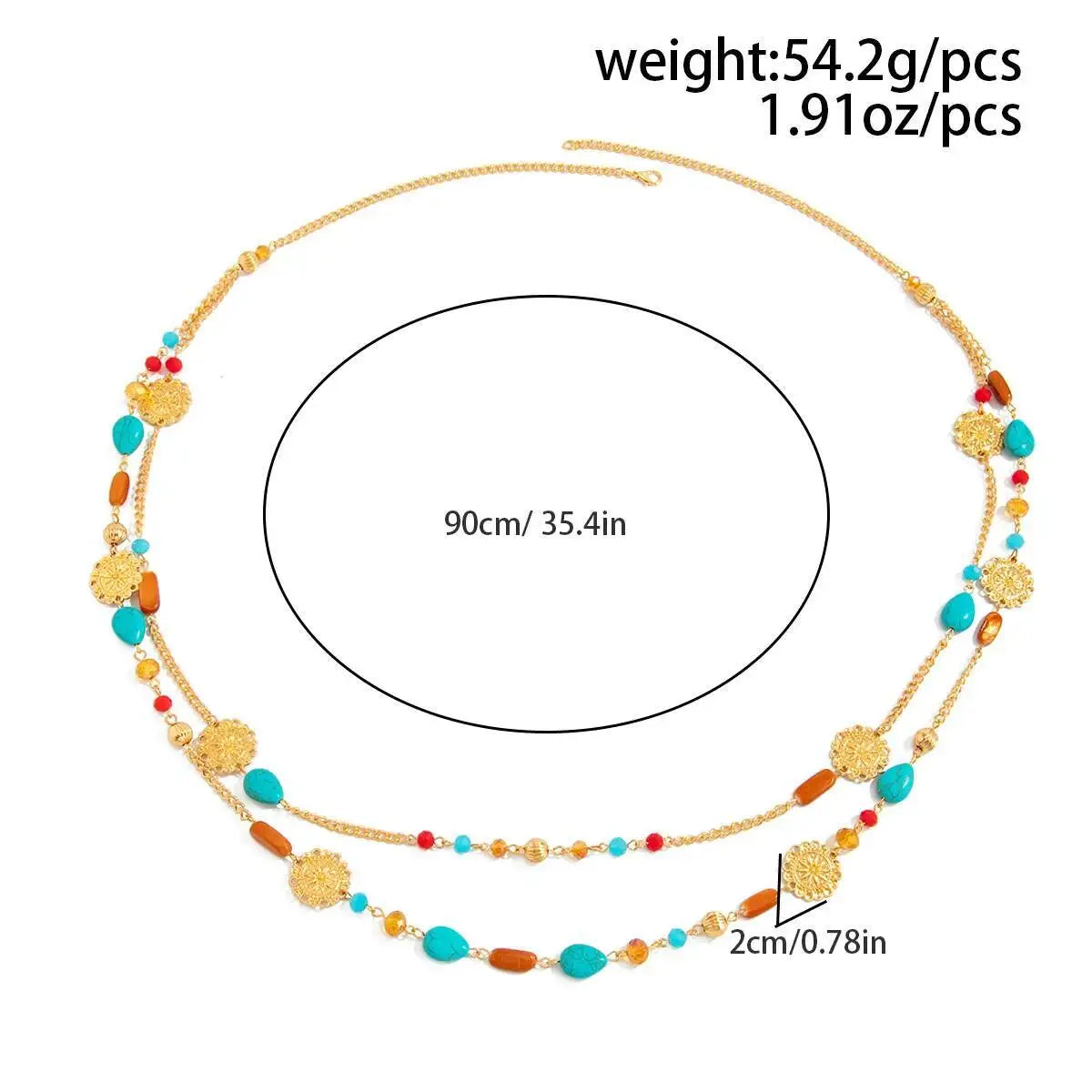 Vintage Acrylic Beaded Long Pendant Necklace for Women, Boho Stacked Sweater Chain, Party Accessory