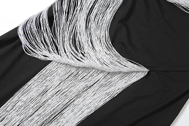 One Shoulder Backless Fringed Long Dresses Black Gowns Elegant Sexy Woman Birthday Dresses