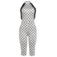 Mesh Patchwork Rompers Woman Polka Dot Print Halter Backless Sleeveless Skinny Peach Hip Midnight Club Party Playsuit