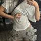 Hip-Hop Style Zipper Pocket Shorts Women Belt Buckle Decoration Elastic Waist Folds Leisure Hottie Fashion Streetwear