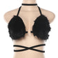 Fuzzy Pink Faux Fur Sexy Bralette Crop Top Rave Festival Halter Backless Bandage Summer Tops for Women