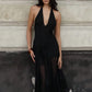 Halter V Neck Sexy Maxi Dress Women Gown Fashion Off-shoulder Sleeveless Backless Draped Ruched Club Long Dress Elegant