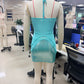 Women Turquoise Holographic Halter 2 Piece Outfit Shell Top+Mini Skirt Set Ruffle Mesh Cutout Mermaid Y2K Rave Clubwear