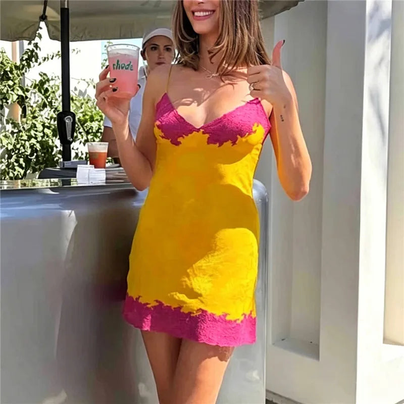Women Y2K Lace Slip Dress Spaghetti Strap Floral Lace Trim Mini Dress for Date Night Cocktail Party Summer Sundress