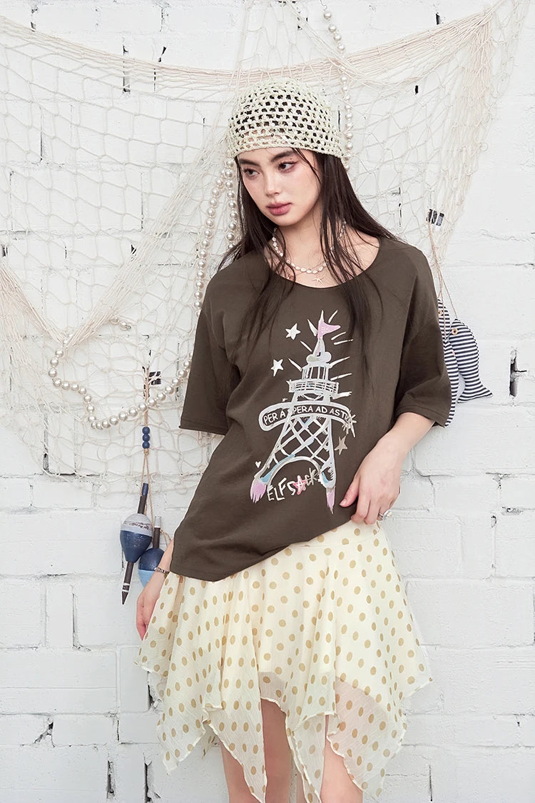 Polka Dot Irregular Hem Skirt, High-Waisted Flowy A-Line Mini Skirt