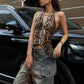 Leopard Sequins Women Vest Y2K Backless Halter V-Neck Lace-Up Sleeveless Street Skinny Wild Summer Trend Tank Tops