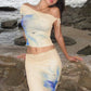 Print Beach Sexy Skirt Two Piece Sets Women Oblique Shoulder Tank Tops And Maxi Skirt Female Club 2 Piece Sets Fashion