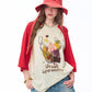 Women's Raglan 3/4 Sleeve T-Shirt with Fruit Basket Graphic Print, Color Block Loose Tee for Daily, Casual Oversized Top