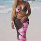 Sexy Flower Print 3 Piece Set Women Thin Bra+Thong+ Long Skirts Matching Vacation Matching Clubwear Beach Swimsuit