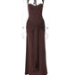 Halter Backless Sexy Maxi Dress Women Elegant Sleeveless Ruched Waist Draped Bodycon Club Party Evening Cocktail Dress
