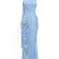Eleganr Gown Dress+Ribbon Woman Sexy Wrap Chest Backless Ruched High Splits Hen Evening Prom Party Fashion Vestidos