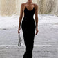 Spaghetti Strap Backless Sexy Maxi Dress Women Elegant Black Sleeveless Draped Bodycon Club Party Long Dress Female