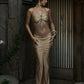 Pearl Metal ring Chain Halter Dress Women Fashion Backless Ruched Hollow High Sti