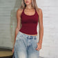 Solid Color Ribbed Knitted Tanks & Camis Low Cut Backless Halter Tops for Woman Basic Summer Crop Top