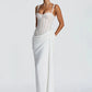Lace Corset Sexy Maxi Dress Women Elegant Spaghetti Strap Draped Ruched Mermaid Long Wedding Guest Evening Formal Gown