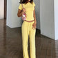 Casual Simple Style 2 Piece Set Woman Summer Trend o-Neck Short Sleeve T-Shirts+Drawstring Straight Pants Streetwear