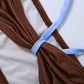 Sexy Fashion 2 Piece Set Woman Halter Long Rope+Skinny Tube Tops+Stripe Patchwork Mid Skirts Beach Party Style Suits