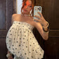 Polka Dot Print Dress Women Tassel Chest Wrap Folds Mesh Fashion Elegant Summer Birthday Party Sweet Mini Bodycon